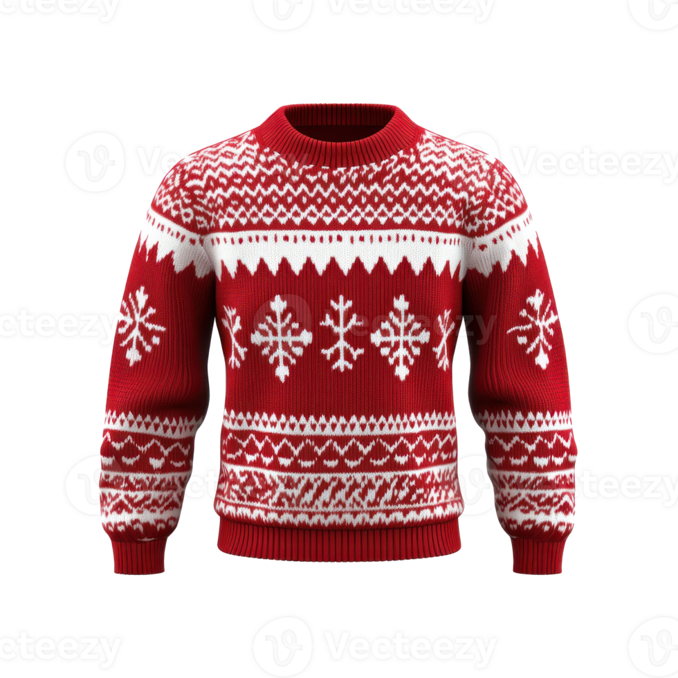 Christmas red sweetshirt with white pattern 3D isolate on transparent background png