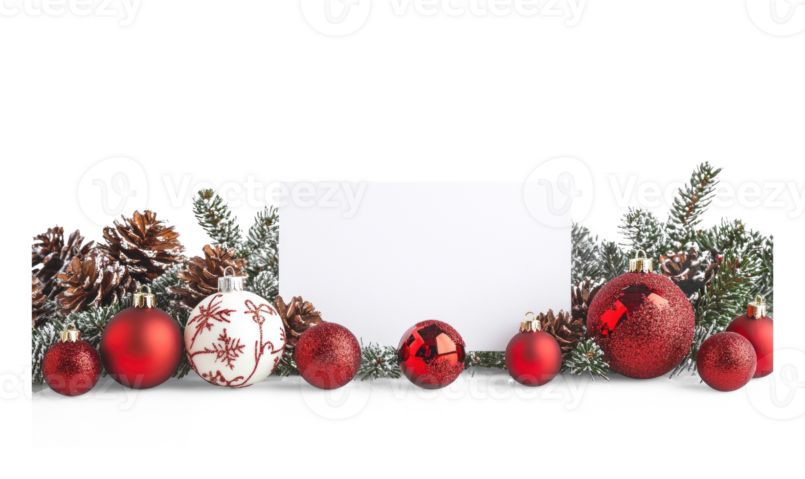 Christmas Decorations with Blank white paper card isolate on transparent background png