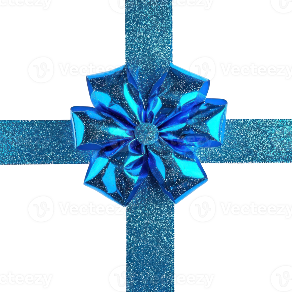 Christmas Gift blue Bow and ribbon isolate on transparent background png
