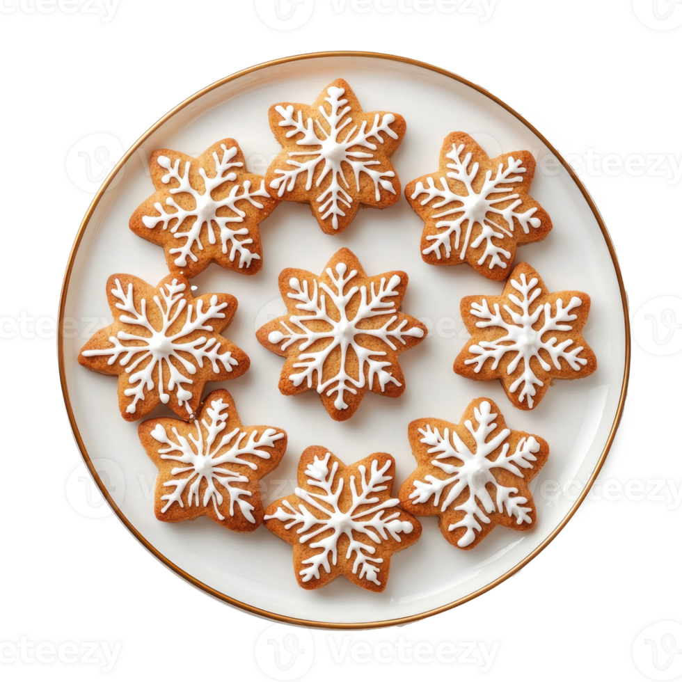 Christmas snow flake shape cookies on plate top view isolate on transparent background png