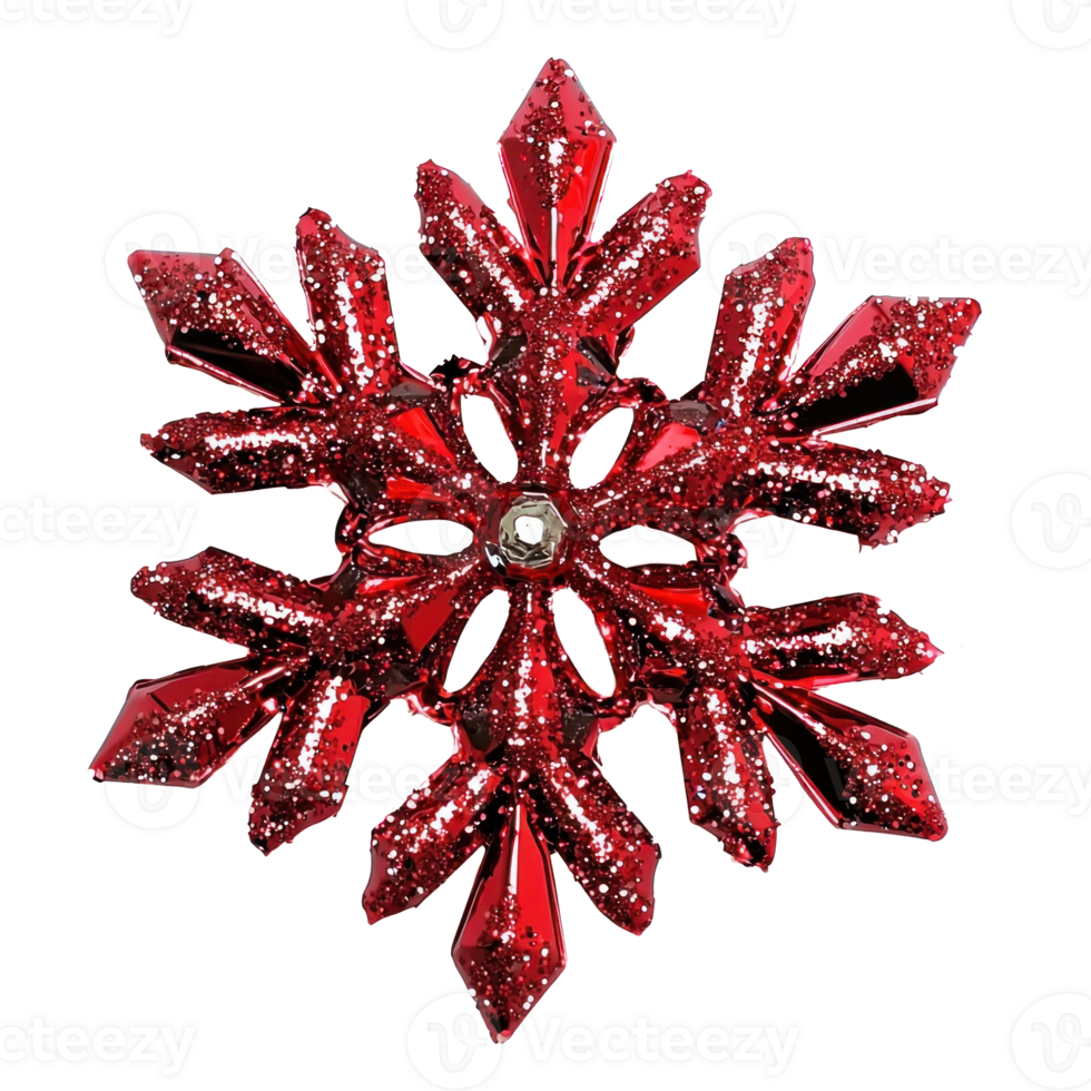 Shiny Red Christmas Snowflake isolate on transparent background png