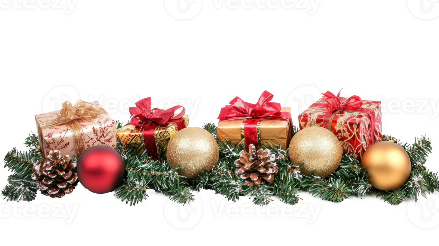 Christmas Garland with gifts and decoration isolate on transparent background png