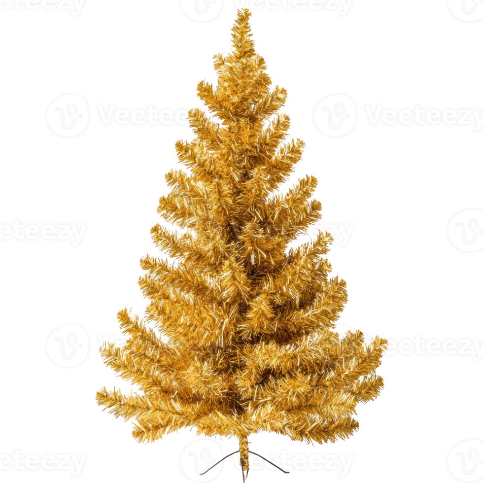 Gold Christmas tree front view isolate on transparent background png
