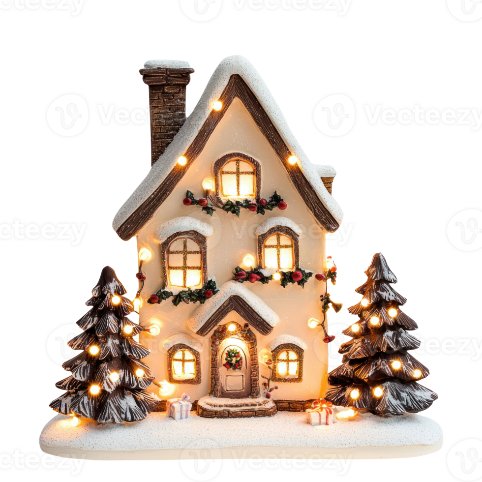 House with Christmas decorations lights isolate on transparent background png