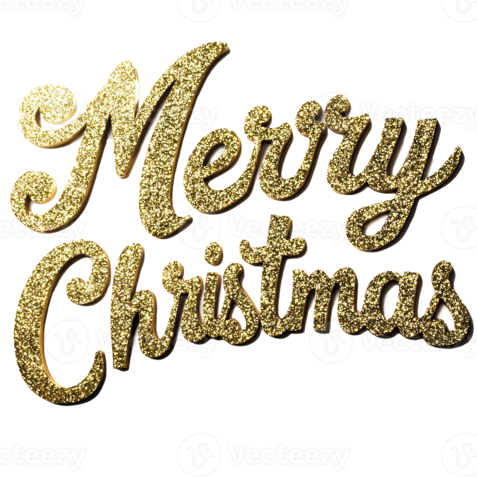 Merry Christmas in cursive and in golden glitter and crisp isolate on transparent background png