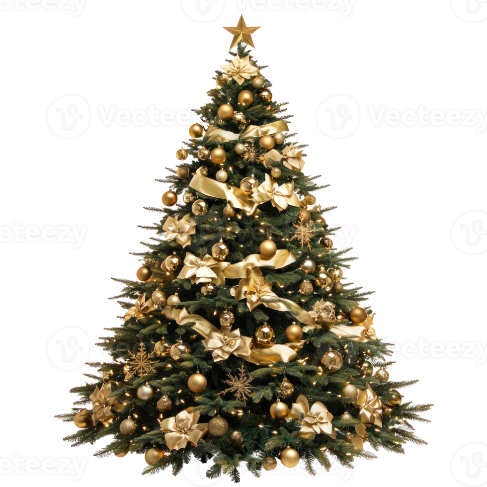 Luxury Elegant Christmas Tree front view isolate on transparent background png