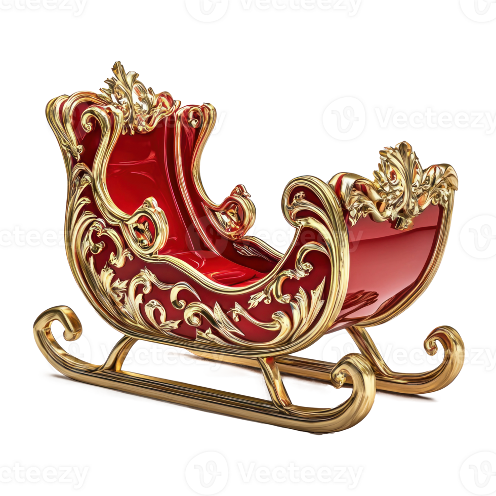 Red and gold Sleigh 3D redner isolate on transparent background png