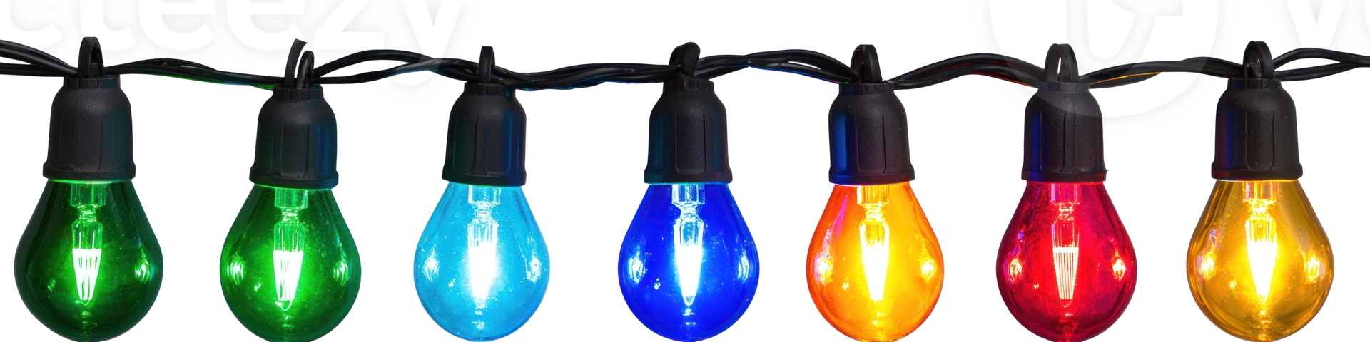 A string of colorful Christmas lights hanging isolate on transparent background png