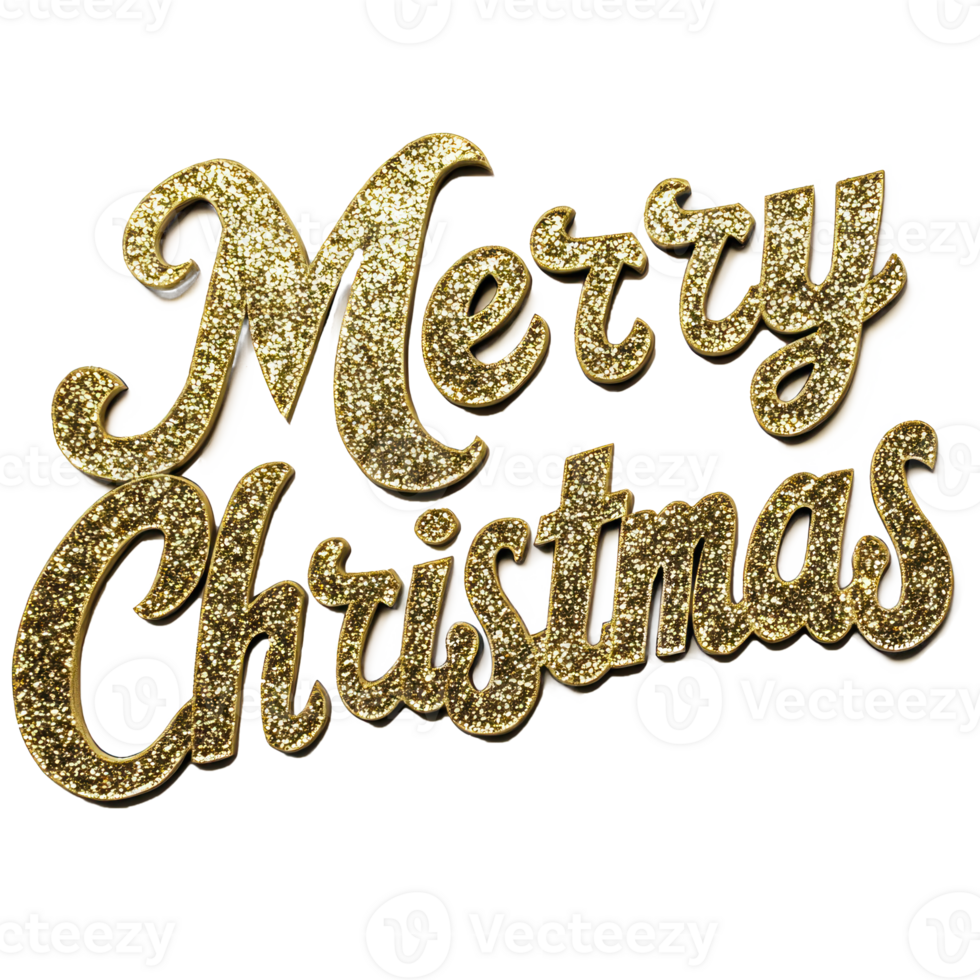 Merry Christmas in cursive and in golden glitter and crisp isolate on transparent background png