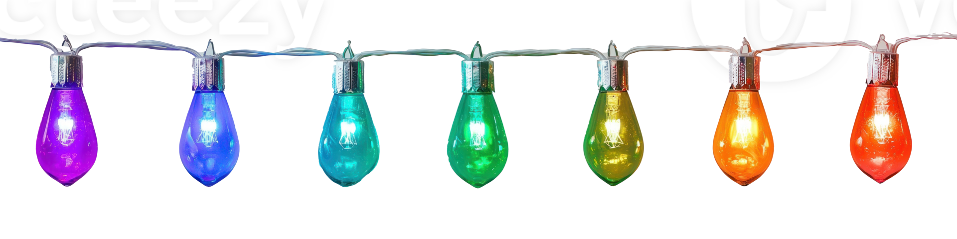 A string of colorful Christmas lights hanging isolate on transparent background png