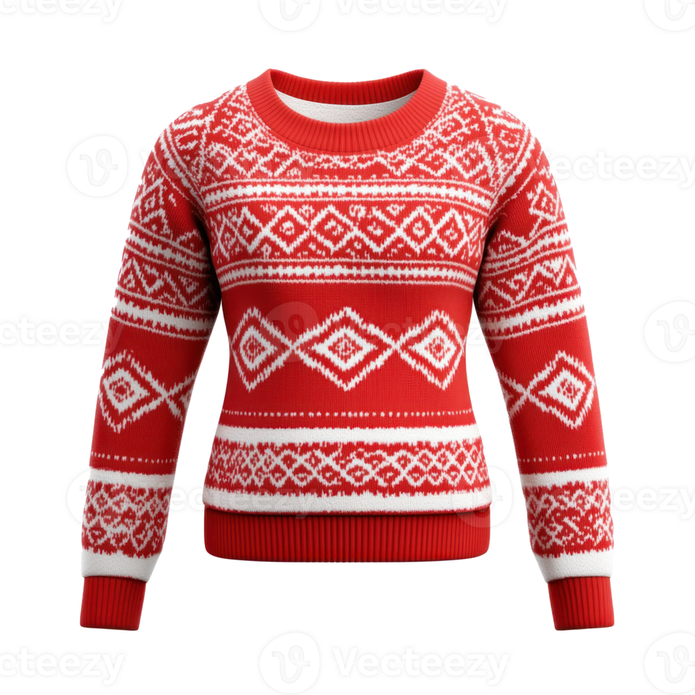 Christmas red sweetshirt with white pattern 3D isolate on transparent background png