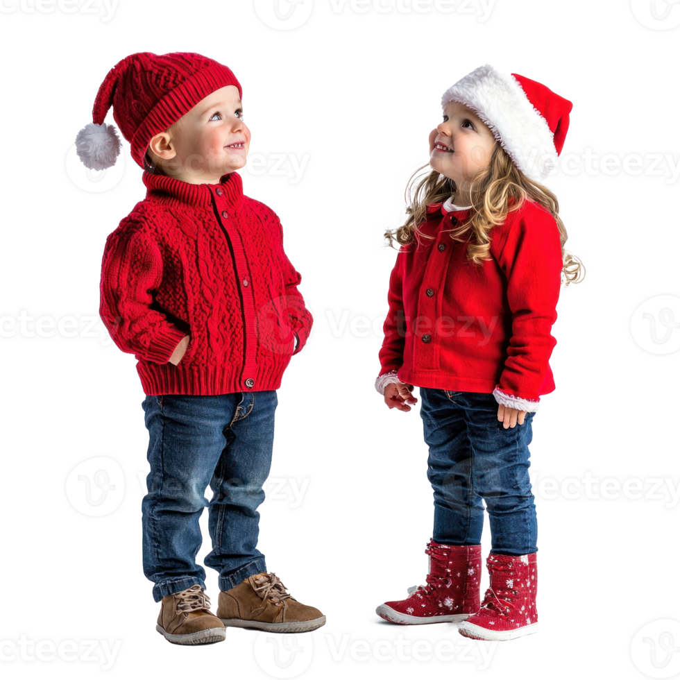 Little kids celebrate Christmas side view isolate on transparent background png