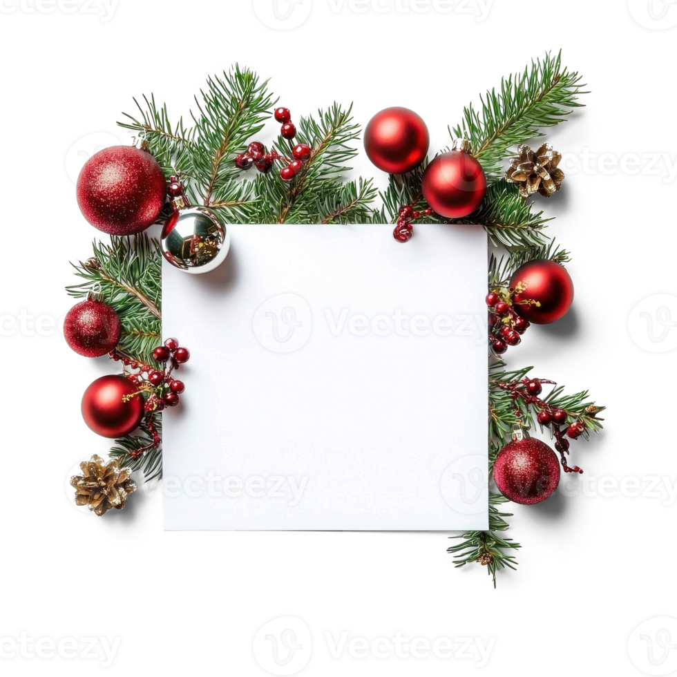 Christmas Decorations with Blank white paper card isolate on transparent background png