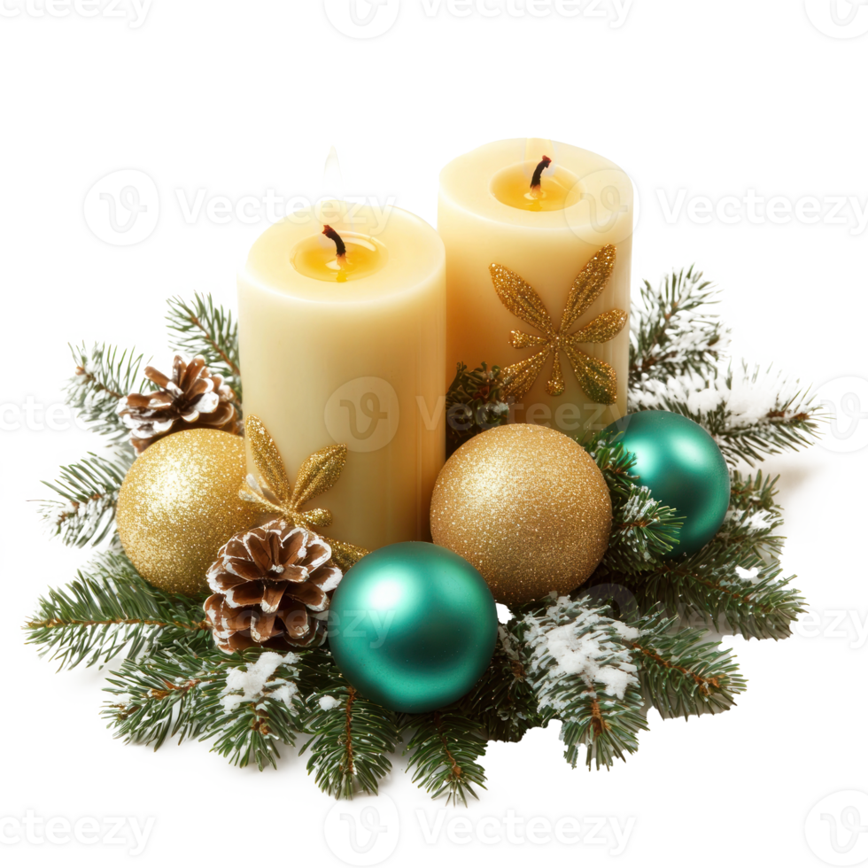 Advent Candle with Christmas decorated ornaments isolate on transparent background png