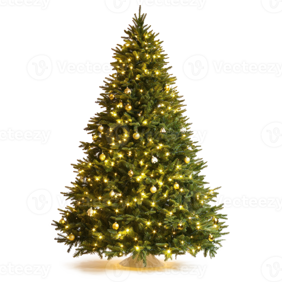 Illuminated Christmas tree front view isolate on transparent background png