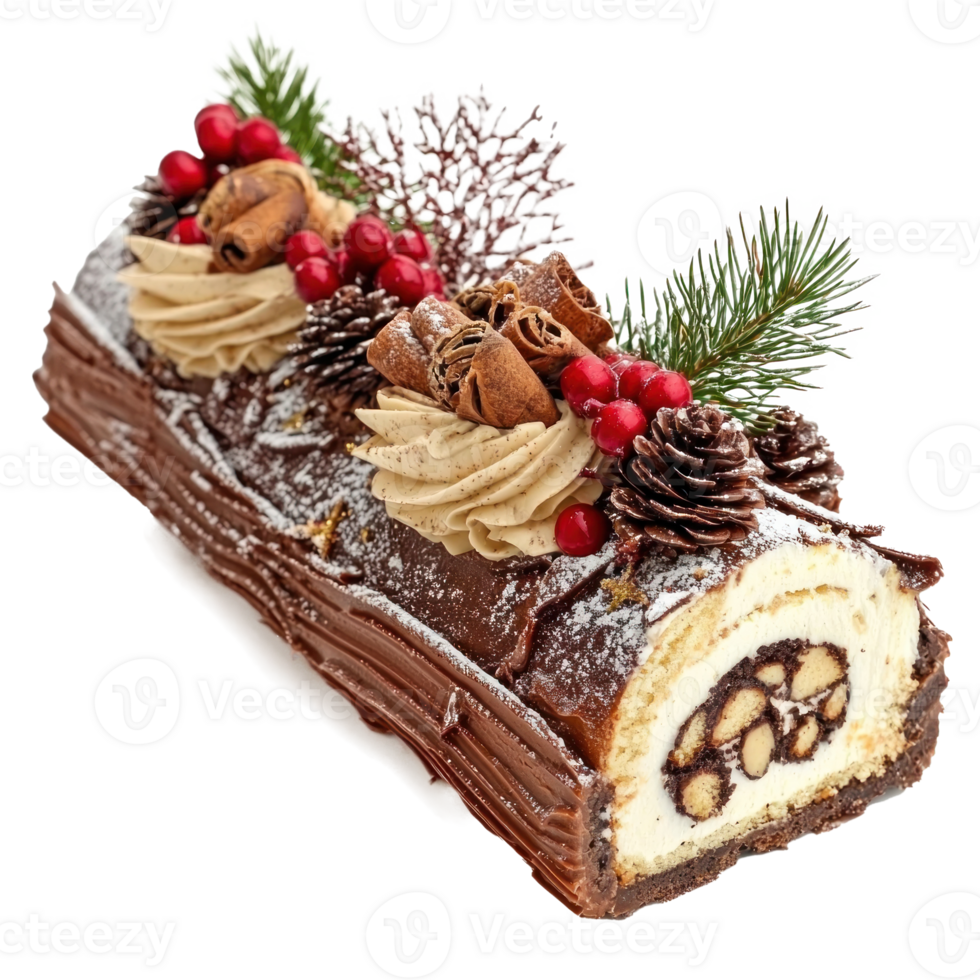 Christmas Yule log cake isolate on transparent background png