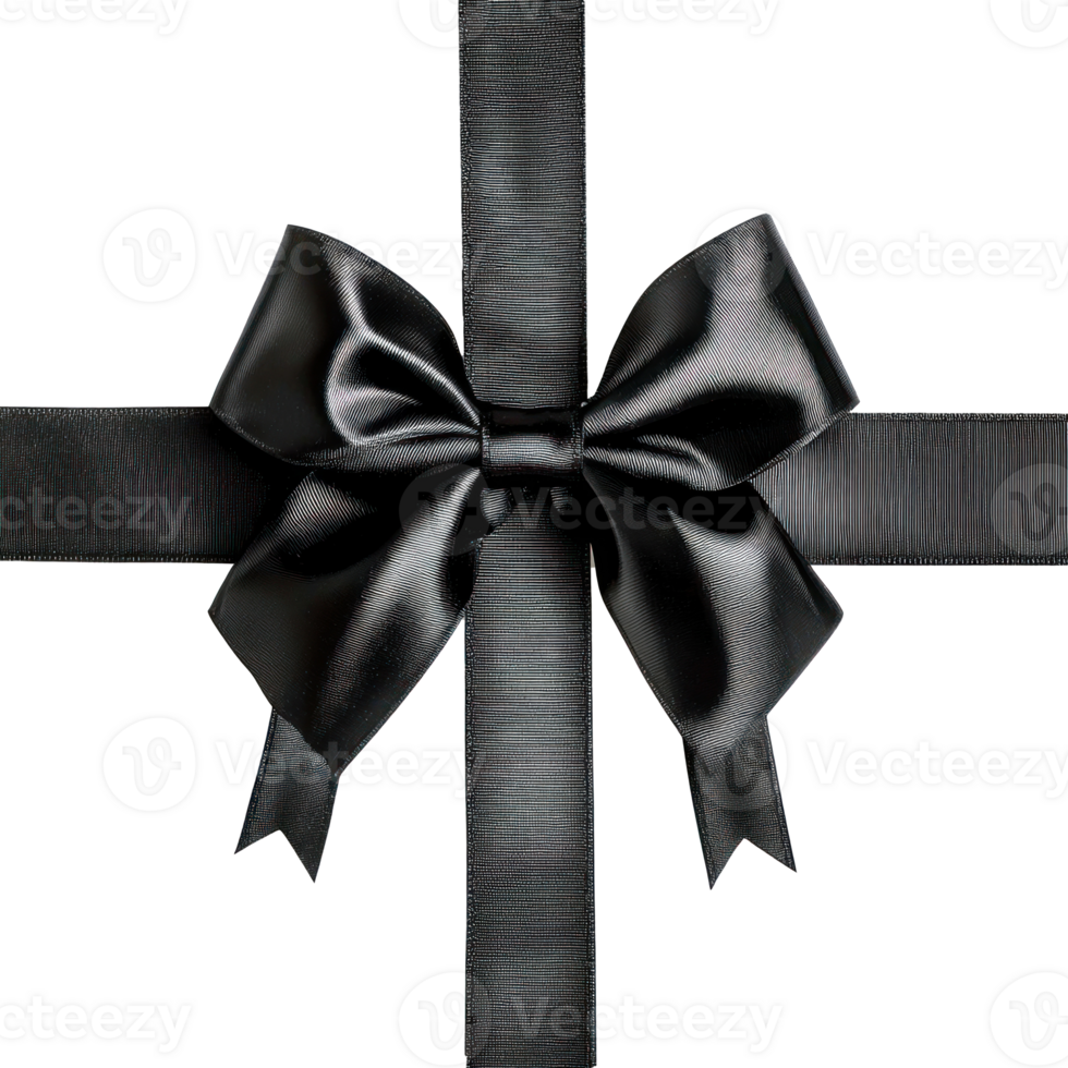 Black bow and ribbon isolate on transparent background png