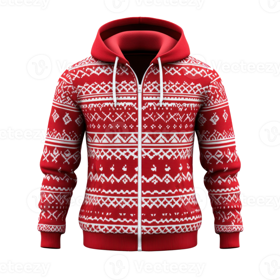 Red sweetshirt with white pattern 3D isolate on transparent background png