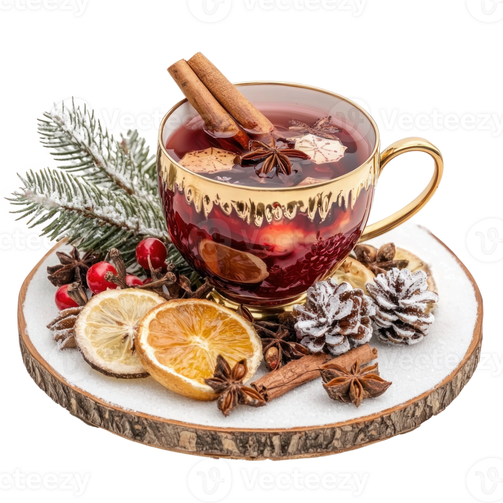 Cup of Mulled wine isolated on for Christmas punch with spices front view isolate on transparent background png
