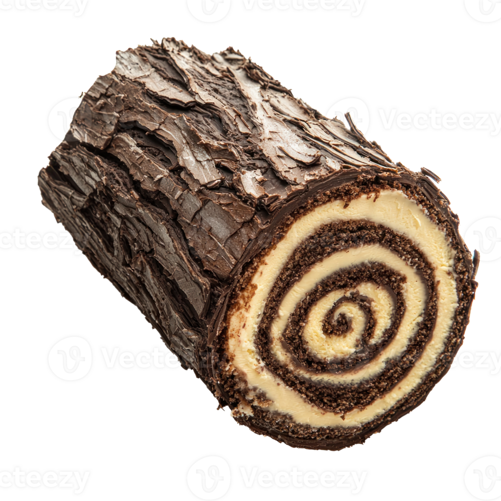 Yule log cake top view isolate on transparent background png