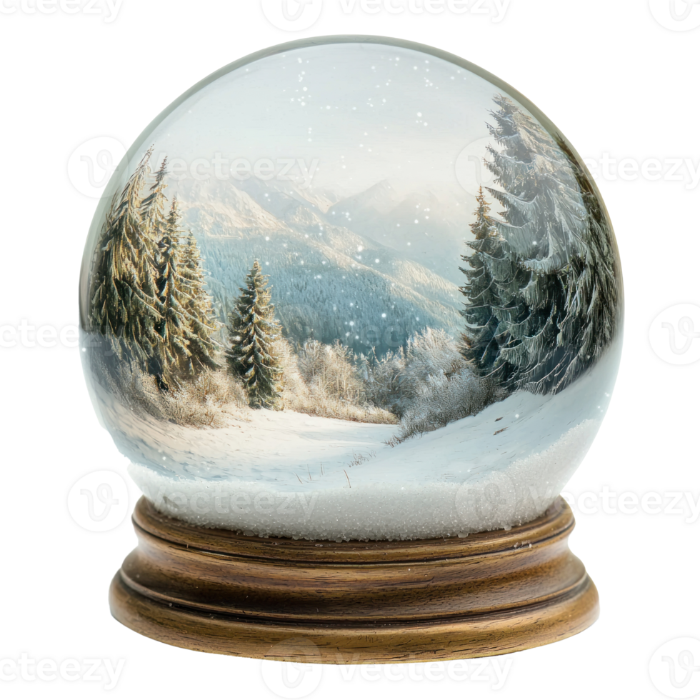 a big square in a winter landscape in a snow globe isolate on transparent background png