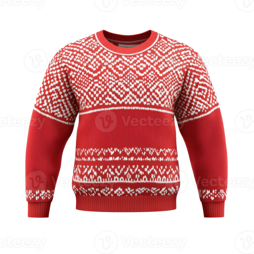 Christmas red sweetshirt with white pattern 3D isolate on transparent background png