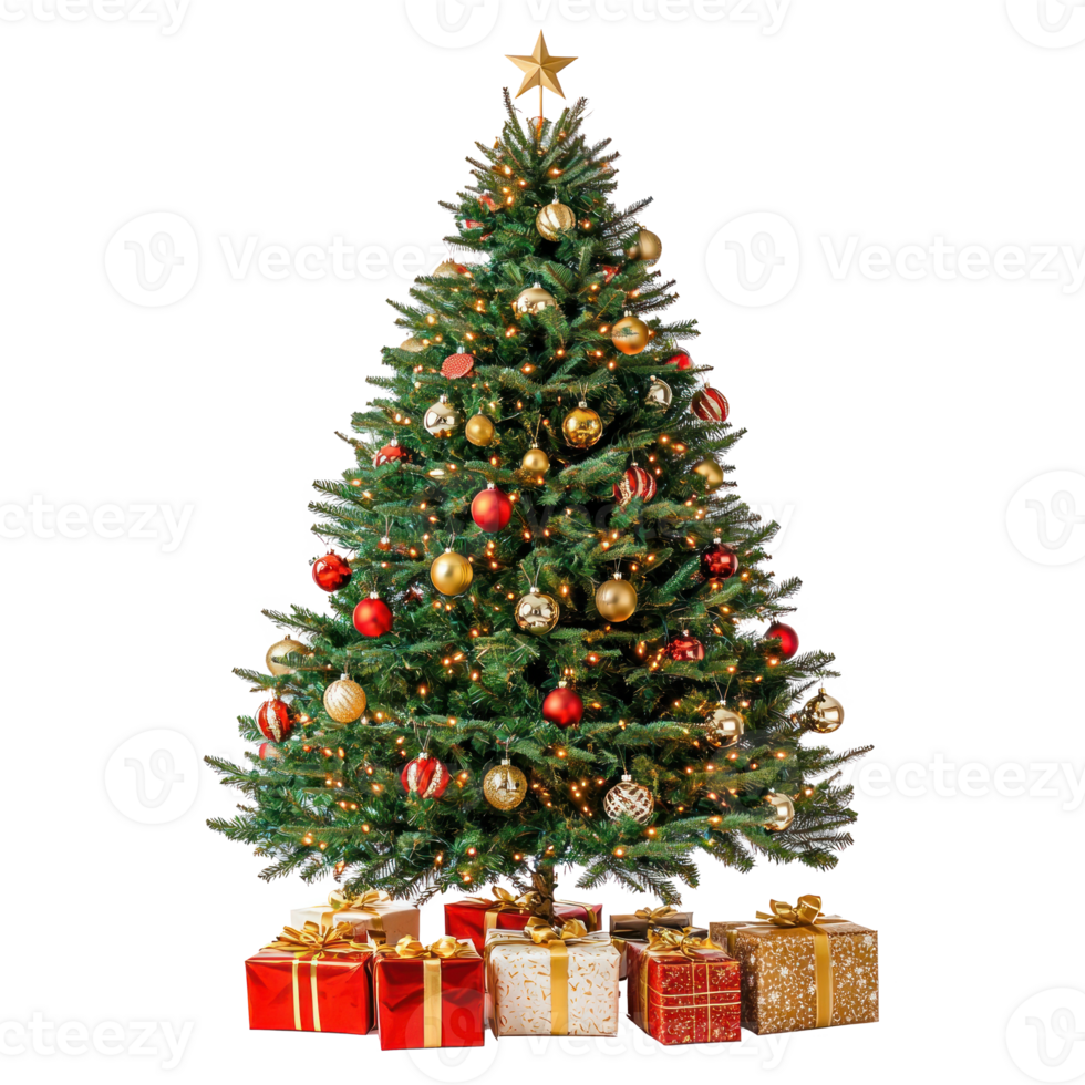Christmas tree with presents under isolate on transparent background png