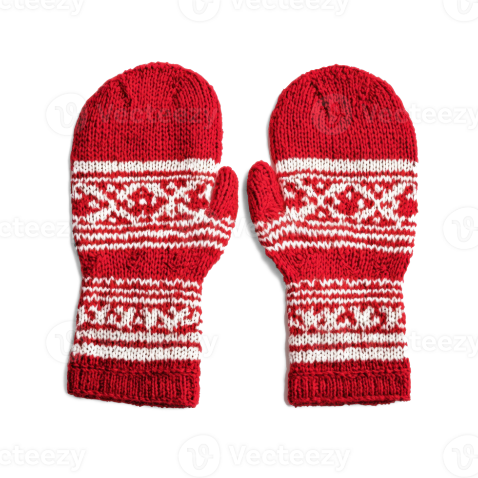 Christmas red mittens pattern isolate on transparent background png