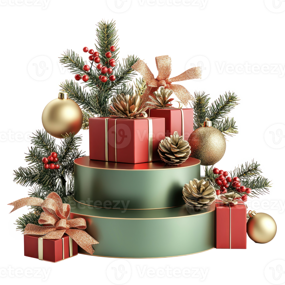 Green red and gold Christmas podium decoration items isolate on transparent background png