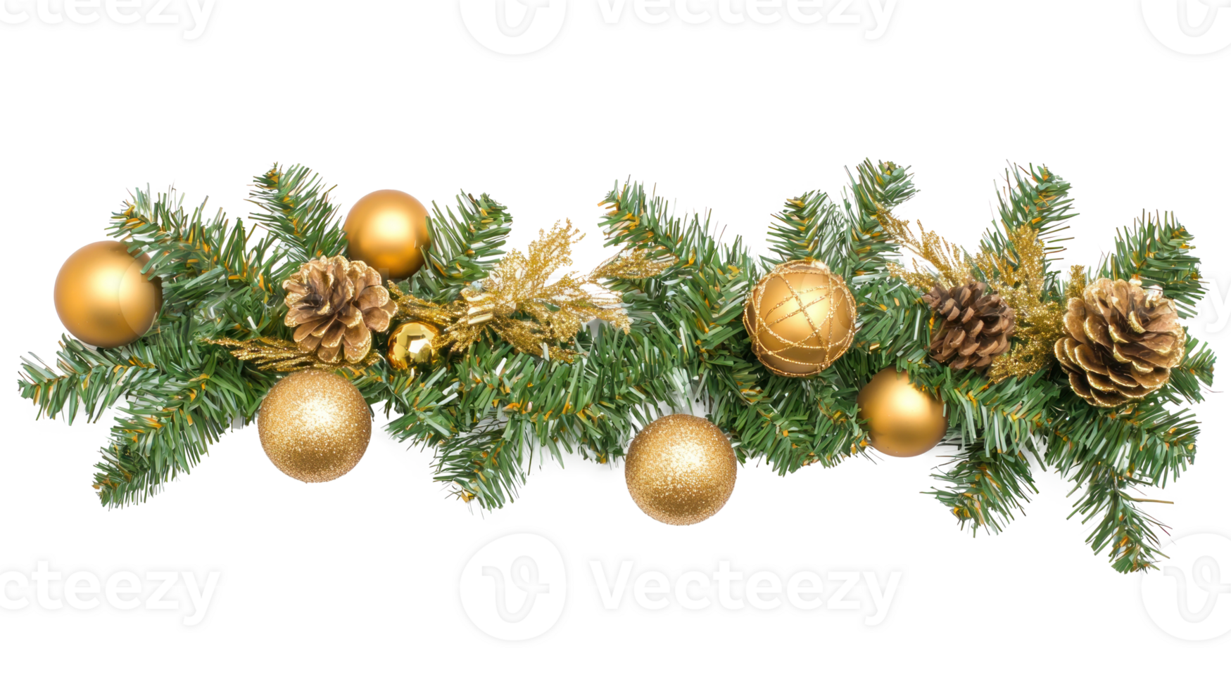 Christmas Garland with gold decoration isolate on transparent background png