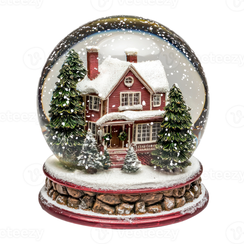 Christmas snow globe with a house on snowfall winter front view isolate on transparent background png