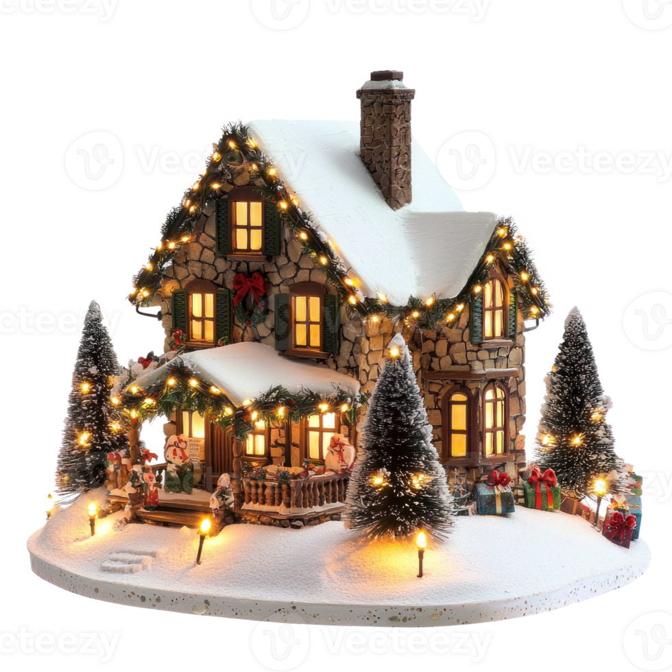 House with Christmas decorations lights isolate on transparent background png