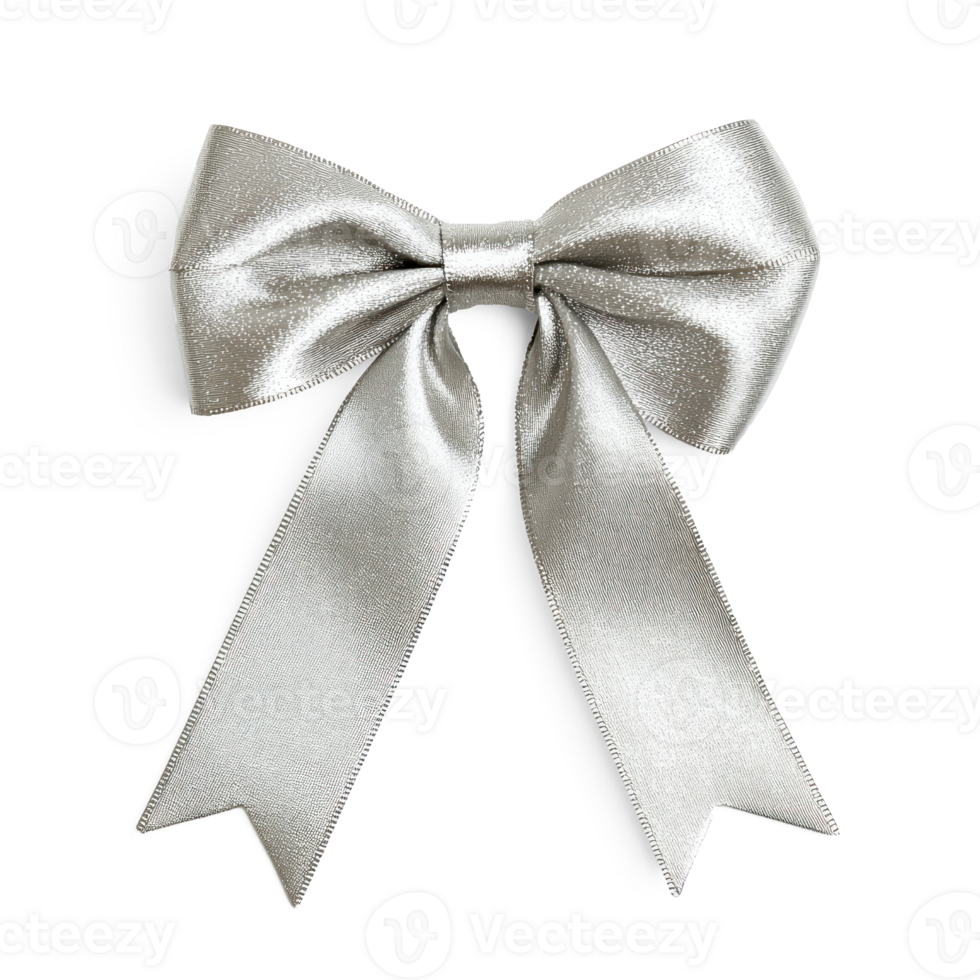 Silver bow and ribbon isolate on transparent background png