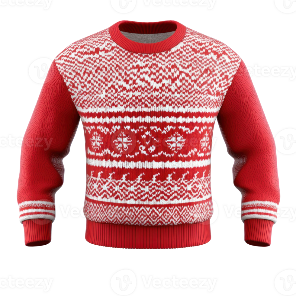 Christmas red sweetshirt with white pattern 3D isolate on transparent background png