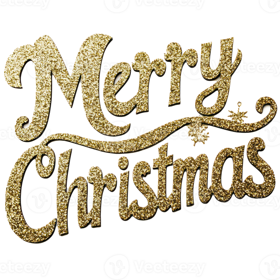 Merry Christmas in cursive and in golden glitter and crisp isolate on transparent background png