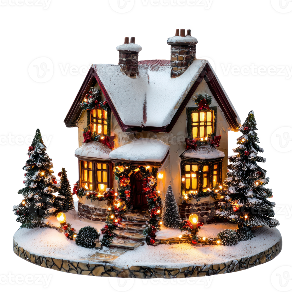 House with Christmas decorations lights isolate on transparent background png