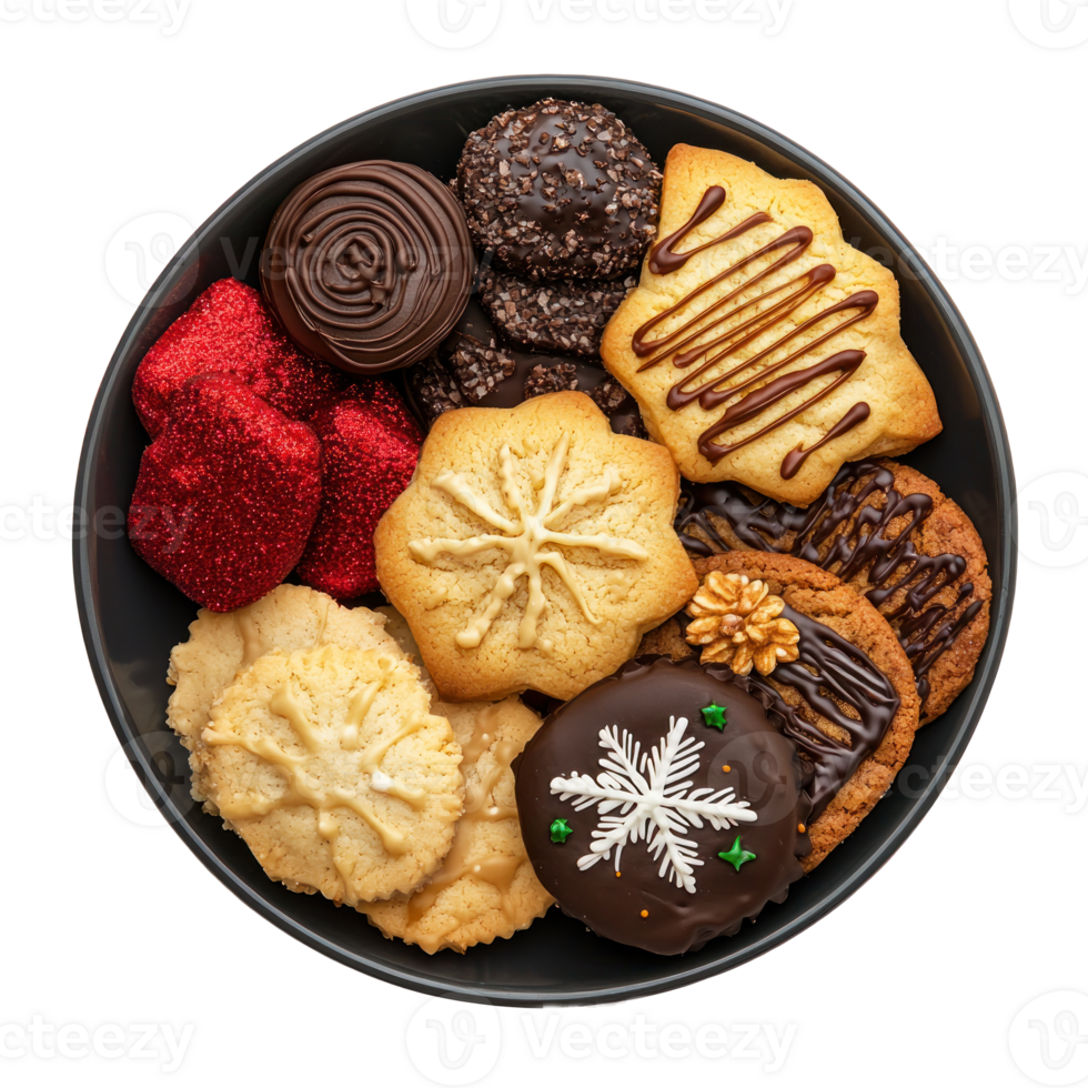 Christmas delicious cookies plate top view isolate on transparent background png