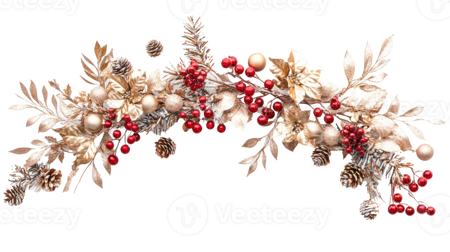 Christmas Composition frame decorated of Festive Elements gold and red isolate on transparent background png