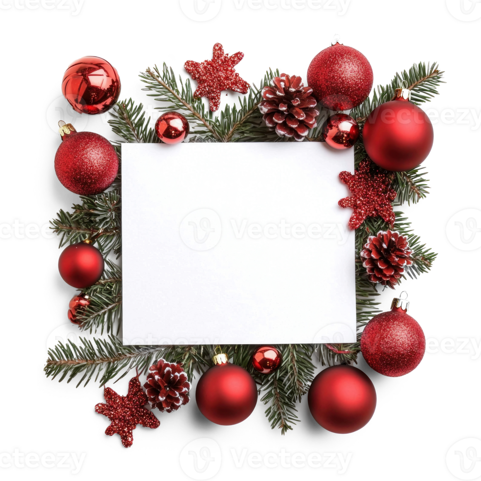 Christmas red decoration items with Blank white paper card isolate on transparent background png