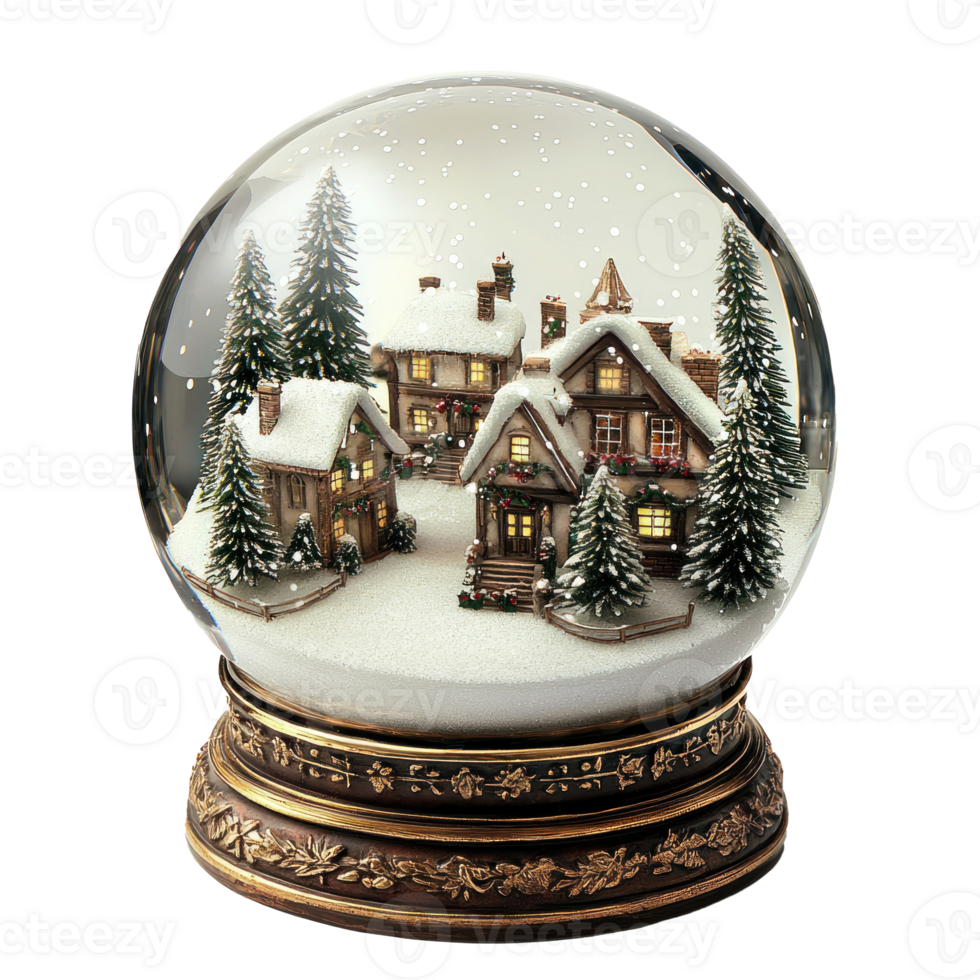 A snow globe with Christmas village inside isolate on transparent background png