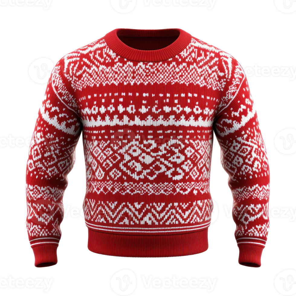 Red sweetshirt with white pattern 3D isolate on transparent background png