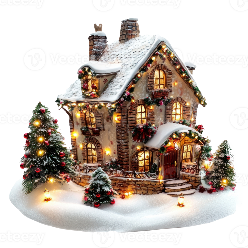 House with Christmas decorations lights isolate on transparent background png