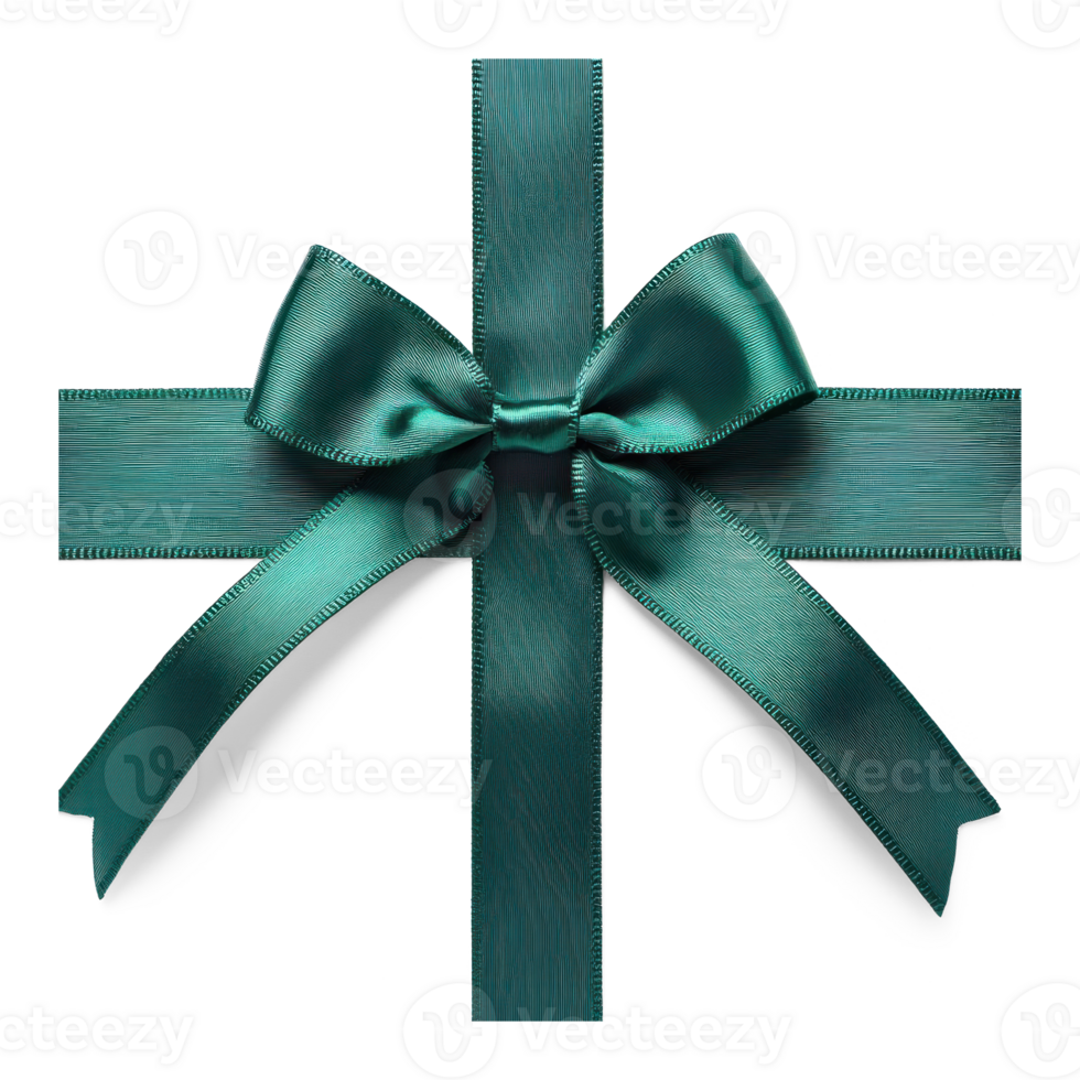 Christmas Gift green Bow and ribbon isolate on transparent background png