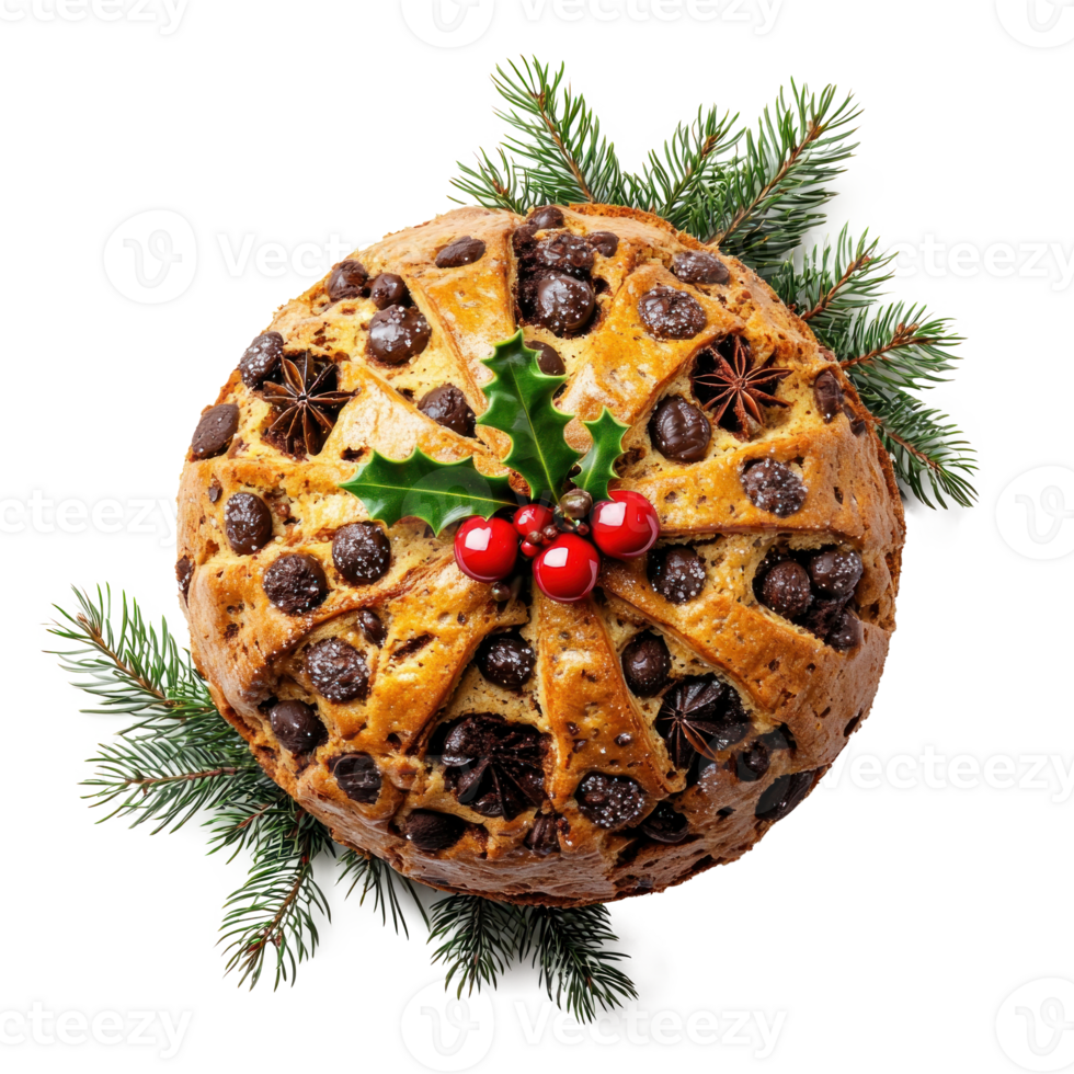 Panettone Christmas Cake top view isolate on transparent background png
