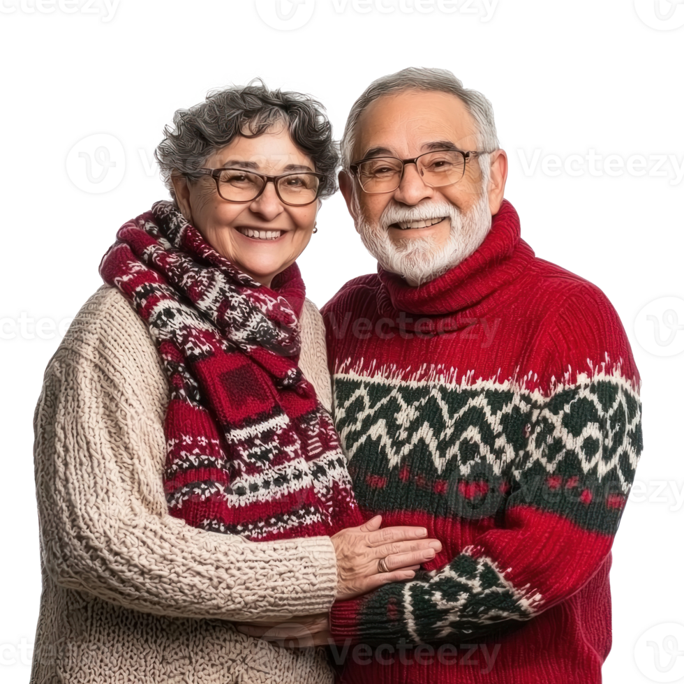 Happy Senior couple celebrate Christmas front view isolate on transparent background png