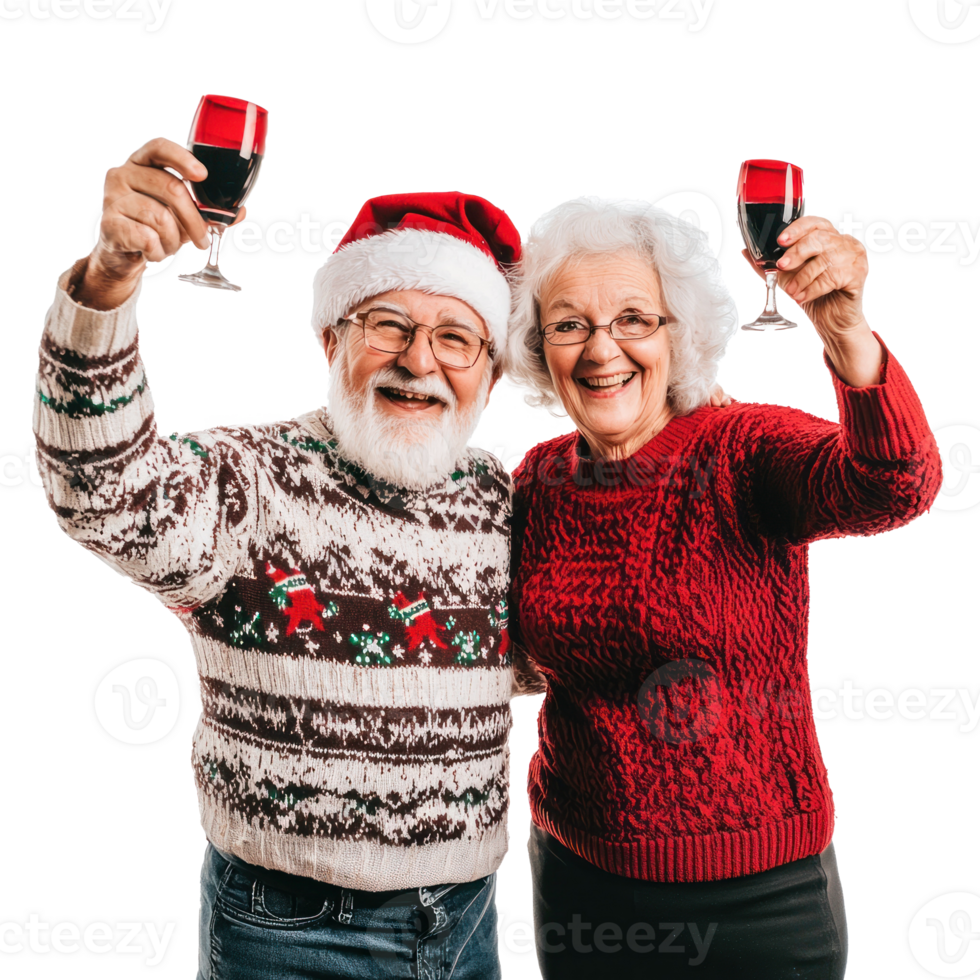 Happy Senior couple celebrate Christmas isolate on transparent background png