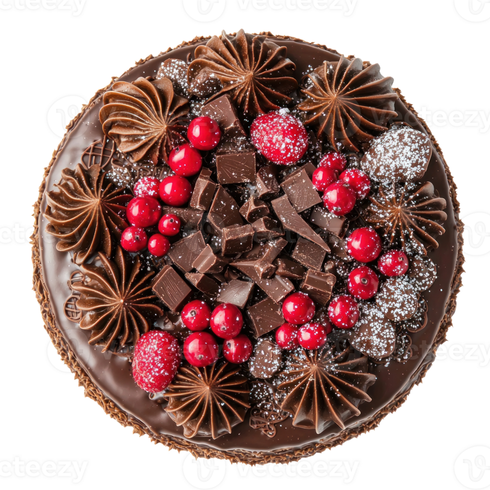 Christmas Chocolate cake top view isolate on transparent background png