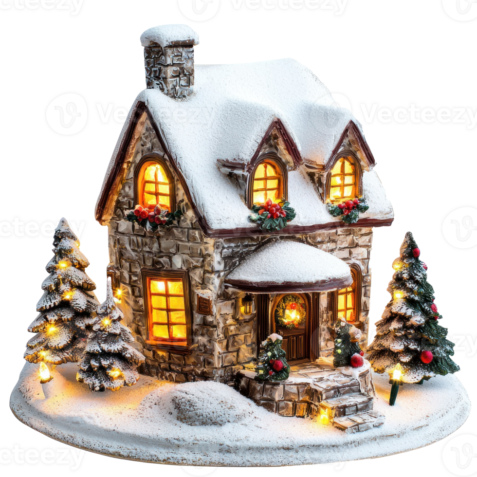 House with Christmas decorations lights isolate on transparent background png