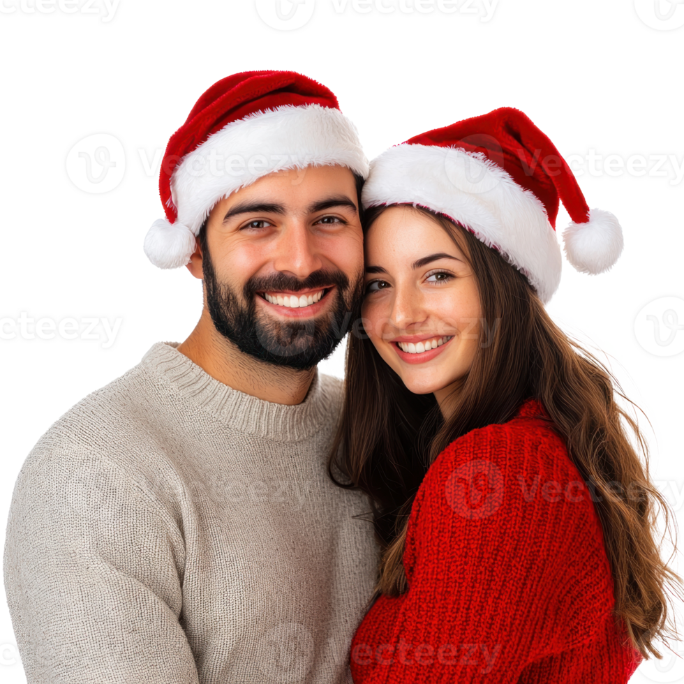 Happy young couple celebrate Christmas isolate on transparent background png