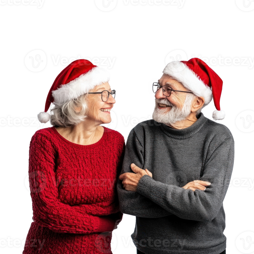 Happy Senior couple celebrate Christmas side view isolate on transparent background png